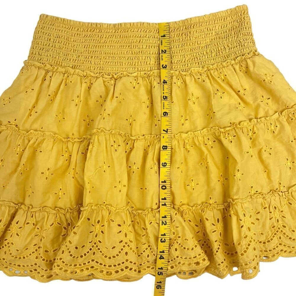 American Eagle Outfitters Womens Eyelet Smocked Waist Mini Skirt Yellow Sz Small - Picture 14 of 14